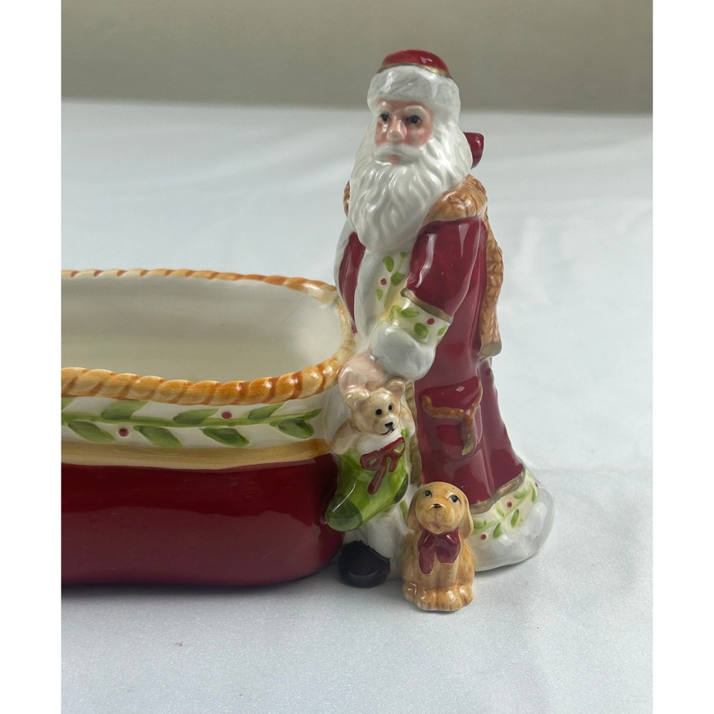 Fitz and Floyd Vintage Santa Ceramic Planter Candy Dish Red Holiday Decor